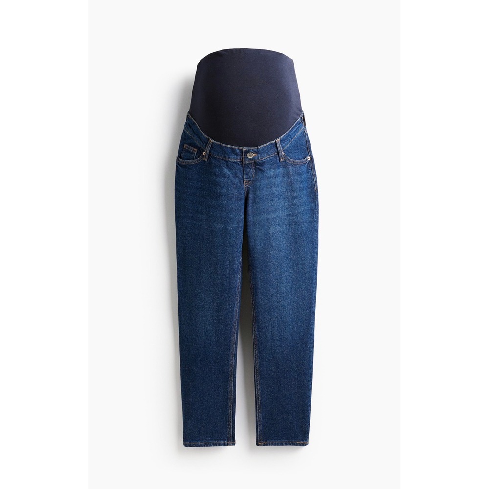 H&M MAMA Maternity Jeans Medium Dark Wash Over Belly Straight Leg Blue Denim